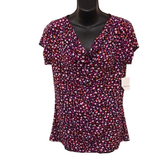 Liz Claiborne Colourful Print Stretch Cowl Neck Top NEW- Sz. Sm - Picture 1 of 7